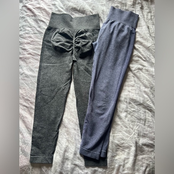 ( Paq 2) Gray and Blue Leggings with Elastic Waistband - Picture 1 of 1